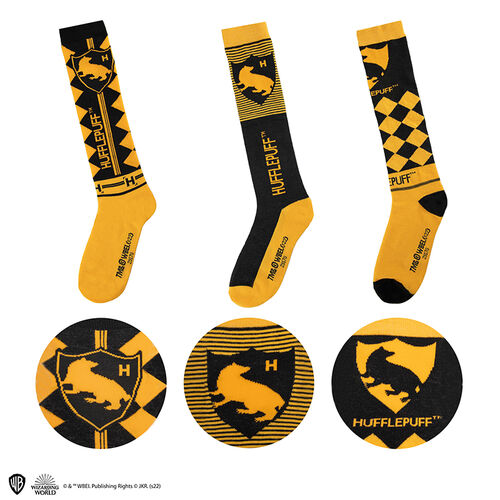 Three pairs high socks Hufflepuff Sizes-35/45