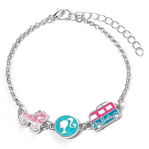 Pulsera de tres divertidos abalorios esmaltados patín, silueta y Camper Van de Barbie 17 cm