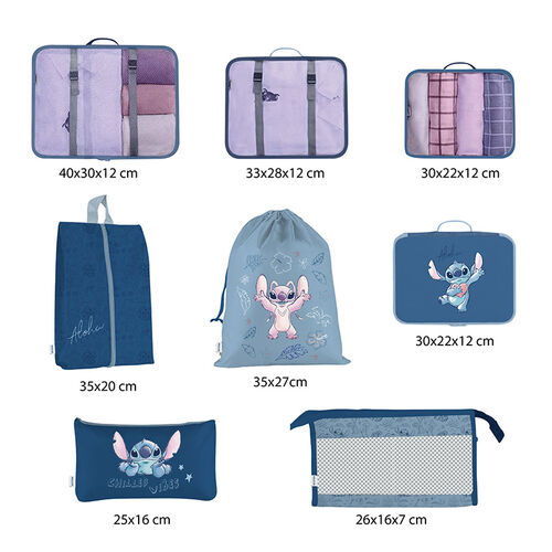 Set organizador para viaje silueta Stitch azul 8 piezas