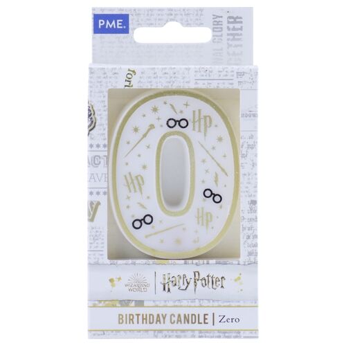 Vela de cumpleaos nmero 0 (Harry Potter blanco y dorado) 7 cm