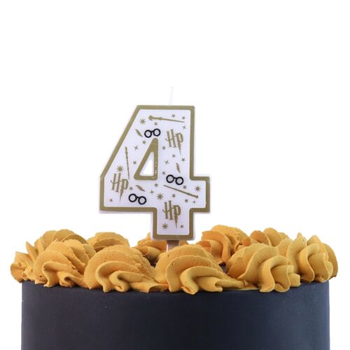 Birthday candle number 4 (Harry Potter white and gold) 7 cm