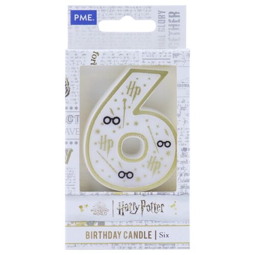 Vela de cumpleaos nmero 6 (Harry Potter blanco y dorado) 7 cm