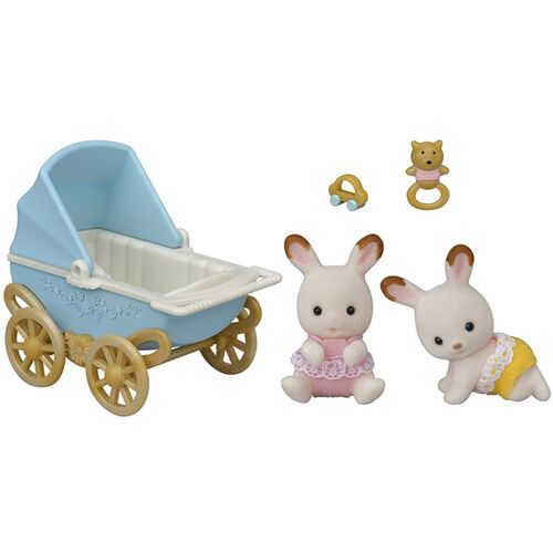 Sylvanian Families Chocolate Cabe and Breeze Twin Stroller Set