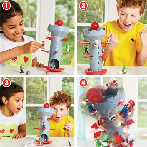 Set de figuras pintadas a mano + Juego de mesa Super Mario Blow Up! Shaky Tower