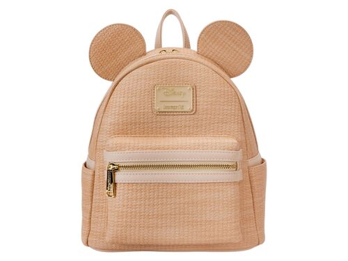 Mini Backpack Mickey Mouse with Straw Fabric Effect