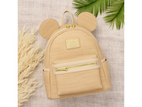 Mini Backpack Mickey Mouse with Straw Fabric Effect