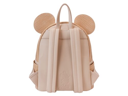 Mini Backpack Mickey Mouse with Straw Fabric Effect