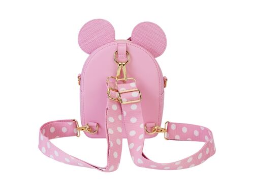 Mini Mochila Minnie Mouse efecto tela de paja rosa