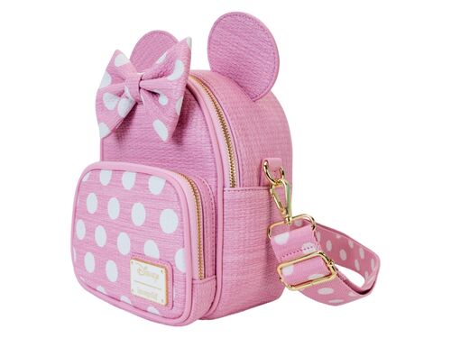 Mini Mochila Minnie Mouse efecto tela de paja rosa