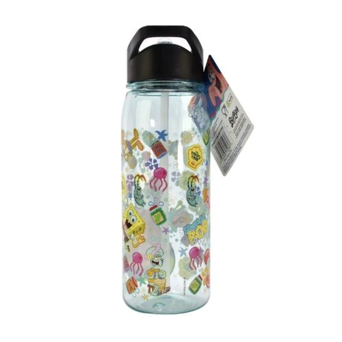 Botella de agua con tapon abatible Bob Esponja 650 ml. pajita