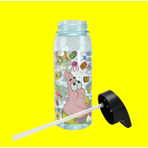 Botella de agua con tapon abatible Bob Esponja 650 ml. pajita