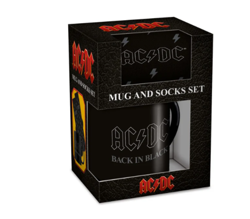 Set regalo con taza y calcetines AC/DC Back in Black 315 ml y TU 36-41