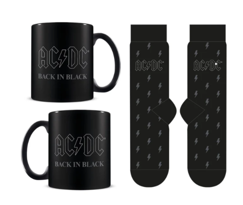 Set regalo con taza y calcetines AC/DC Back in Black 315 ml y TU 36-41