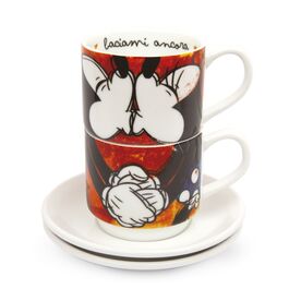 Juego de 2 tazas de espresso apilables de Mickey Mouse rojas con platillos.