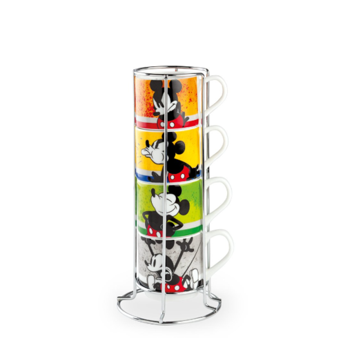 Set of 4 stackable coffee mugs + metal rack