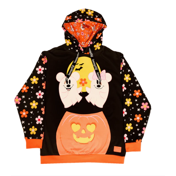 Sudadera unisex con estampado de fantasmas florales de Mickey y Minnie