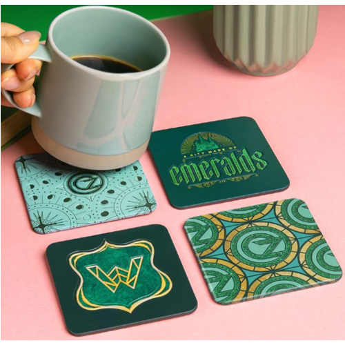 Set de 4 posavasos Wicked Ciudad Esmeralda con acabado metálico y relieve