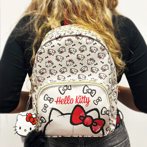 Mini Mochila mosaico Hello Kitty blanca 25 cm