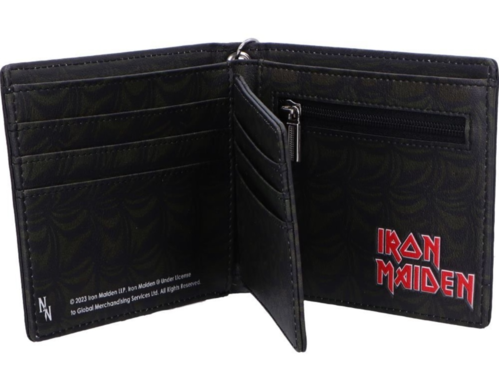 Cartera tarjetero con ilustraciones de Iron Maiden Piece of Mind. Cuenta con varias secciones para tarjetas y un compartimento grande para dinero. Está fabricada en PU y tiene unas dimensiones de 11 x 11 cm.