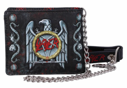 Cartera tarjetero con ilustraciones de Slayer. Cuenta con varias secciones para tarjetas y un compartimento grande para dinero. Está fabricada en PU y tiene unas dimensiones de 9 x 11 cm.