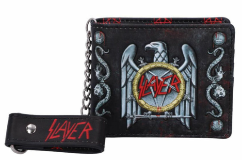 Cartera tarjetero con ilustraciones de Slayer. Cuenta con varias secciones para tarjetas y un compartimento grande para dinero. Está fabricada en PU y tiene unas dimensiones de 9 x 11 cm.