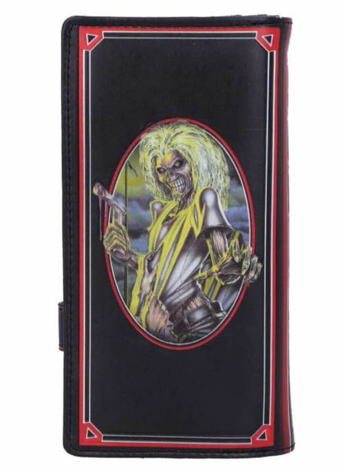 Cartera tarjetero con ilustraciones de Iron Maiden. Cuenta con varias secciones para tarjetas y un compartimento grande para dinero. Está fabricada en PU y tiene unas dimensiones de19 x 10 x 3 cm.