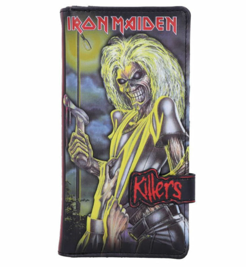 Cartera tarjetero con ilustraciones de Iron Maiden. Cuenta con varias secciones para tarjetas y un compartimento grande para dinero. Está fabricada en PU y tiene unas dimensiones de19 x 10 x 3 cm.