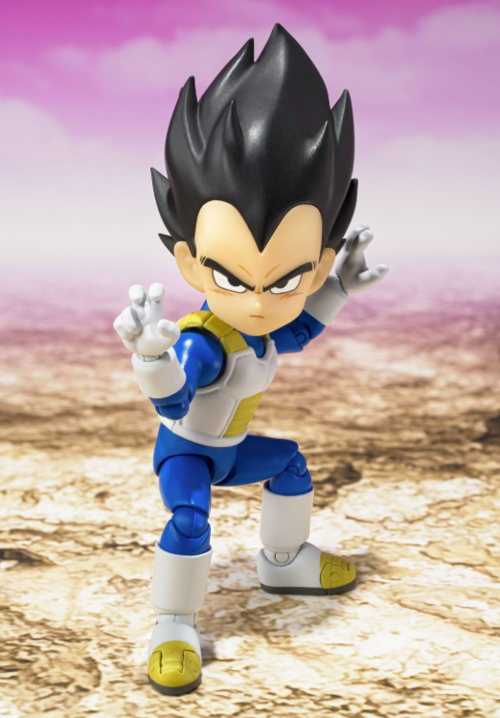 Tamashii Nations presenta, dentro de la colección S.H. Figuarts, la figura de Vegeta (Mini) -Daima-. Mide 7 cm y está basada en el personaje del anime "Dragon Ball Daima". Contiene 3x pares de manos, 3x expresiones faciales (enfadado, de combate y sonrien