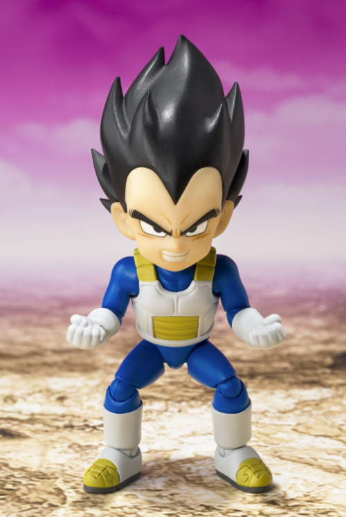 Tamashii Nations presenta, dentro de la colección S.H. Figuarts, la figura de Vegeta (Mini) -Daima-. Mide 7 cm y está basada en el personaje del anime "Dragon Ball Daima". Contiene 3x pares de manos, 3x expresiones faciales (enfadado, de combate y sonrien