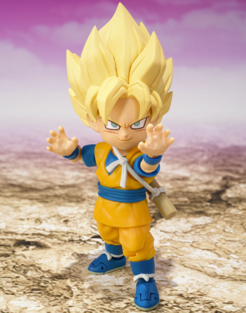 Tamashii Nations presenta, dentro de la colección S.H. Figuarts, la figura Collectors Shop de Super Saiyan Son Goku (Mini) -Daima-. Mide 7,5 cm y está basada en el personaje del anime "Dragon Ball Daima". Incluye 3x pares de manos intercambiables, 4x expr