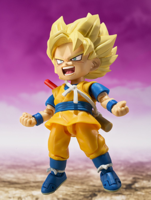 Tamashii Nations presenta, dentro de la colección S.H. Figuarts, la figura Collectors Shop de Super Saiyan Son Goku (Mini) -Daima-. Mide 7,5 cm y está basada en el personaje del anime "Dragon Ball Daima". Incluye 3x pares de manos intercambiables, 4x expr