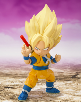 Tamashii Nations presenta, dentro de la colección S.H. Figuarts, la figura Collectors Shop de Super Saiyan Son Goku (Mini) -Daima-. Mide 7,5 cm y está basada en el personaje del anime "Dragon Ball Daima". Incluye 3x pares de manos intercambiables, 4x expr