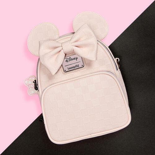 Mochila Mini Convertible y Bolso Bandolera con Diseño de Textura a Cuadros de Minnie Mouse