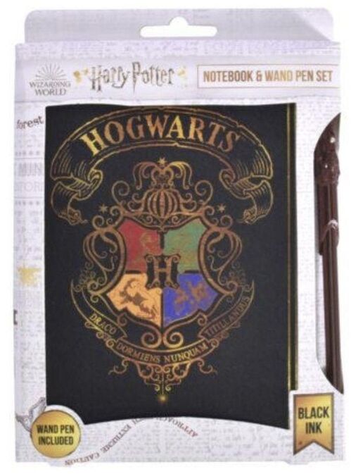 Set cuaderno y bolígrafo Escudo Hogwarts colores